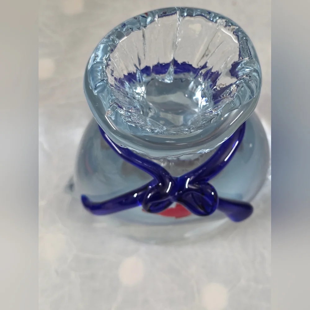 Bella Casa By GANZ Art Glass Paperweight Gold Fish In A Bag Blue Orange
